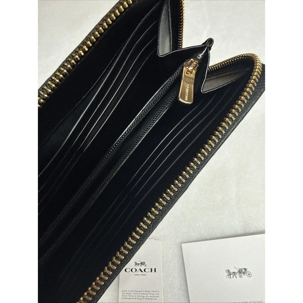 Coach Signature Brown Leather Zip Around Credit Card Long Wallet - NWT $250